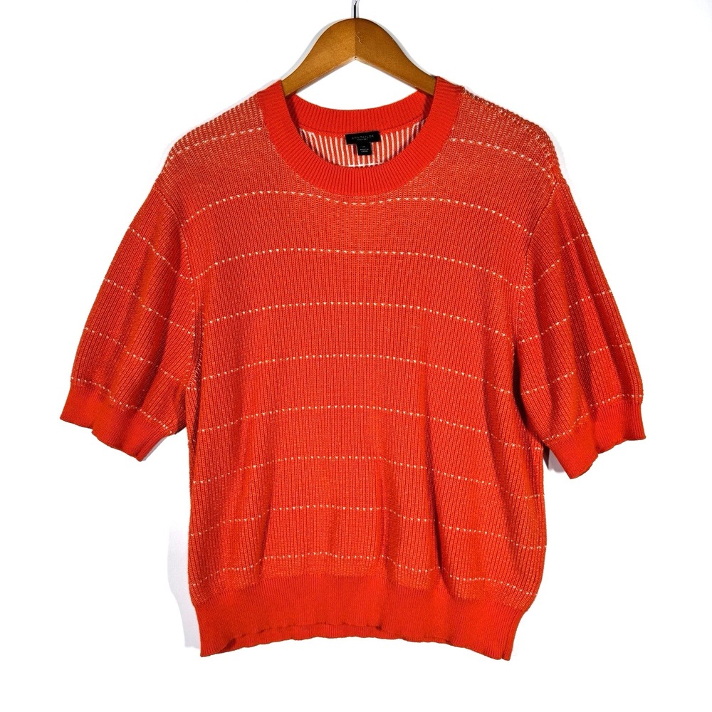 Ann Taylor Factory Sweater Womens XL Orange Knit Short Sleeve Cozy Spring